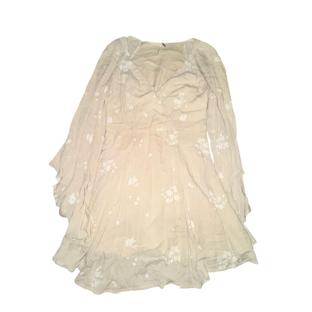 Free People Jasmine Kimono Fit Dress Women's Size 2 Beige Floral Embroideredl
